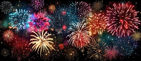 Vibrant fireworks display with space for text or graphics ideal as a backdrop for various festivities like New Year or Independence Day celebrations. Creative banner. Copyspace image