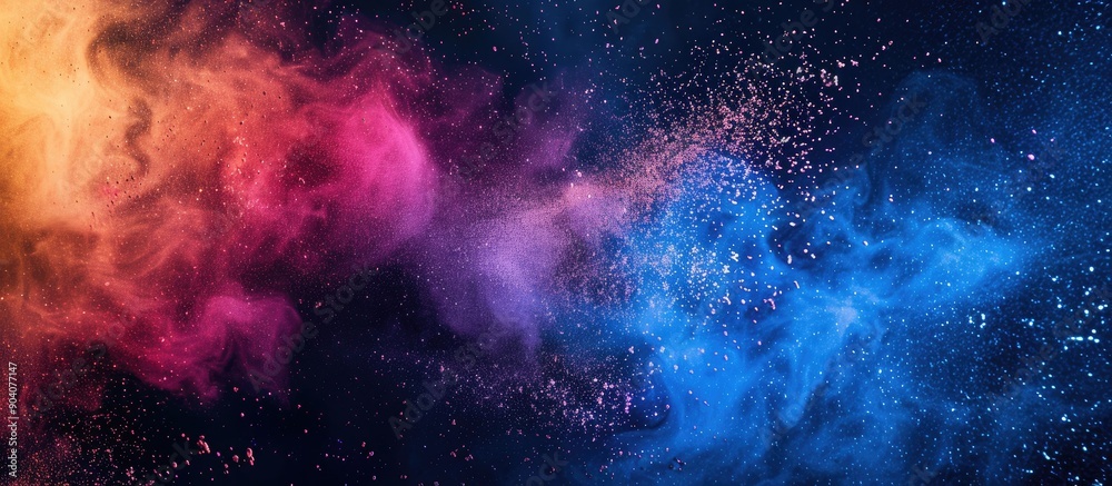 Poster Color powder explosion in an abstract backdrop with multicolor glitter texture Perfect for a copy space image
