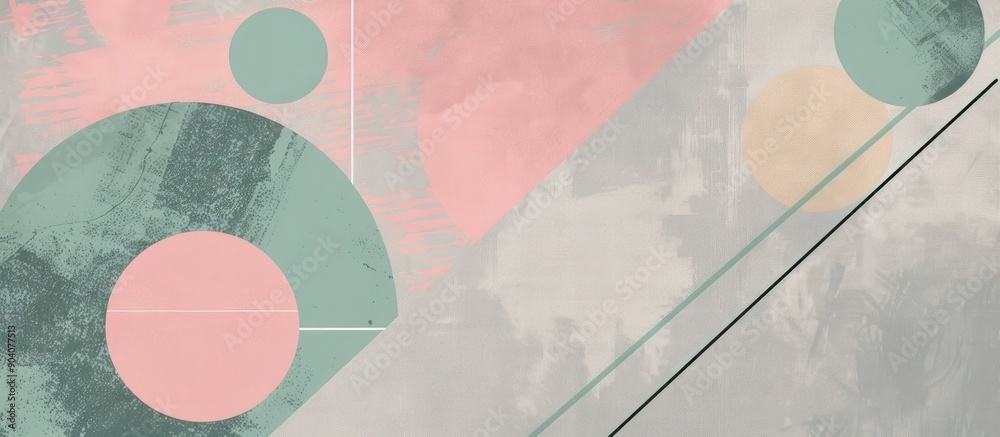Leinwandbilder Minimal geometric shapes and lines in pastel pink gray and green colors creating an abstract textured background with copy space image