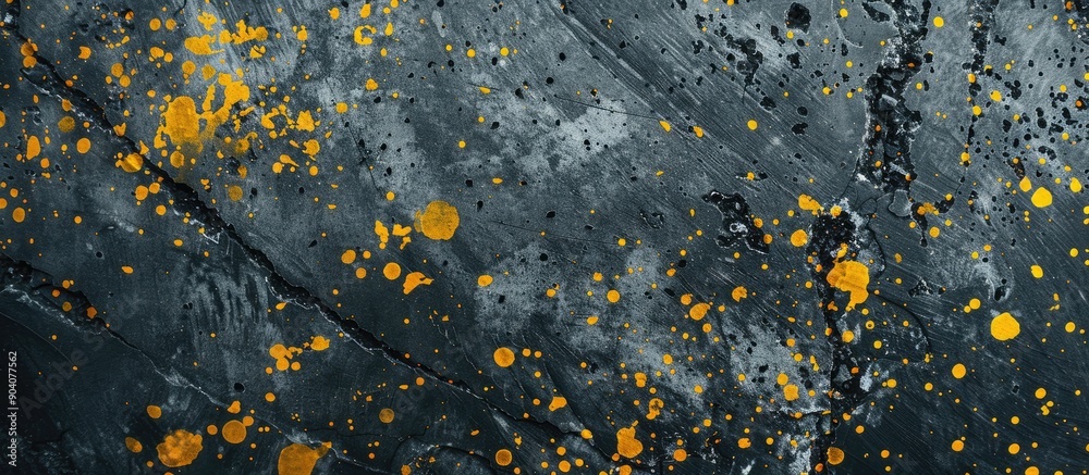 Poster grey surface with prominent yellow spots creating a dynamic scene in the copy space image