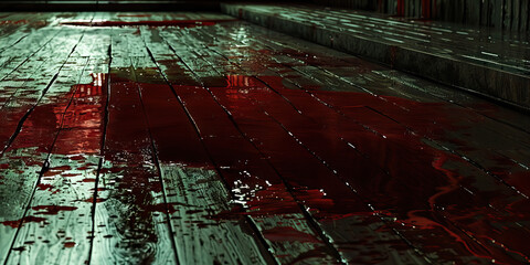 Blood on the Floorboards: A pool of crimson liquid, surrounding a fallen victim.