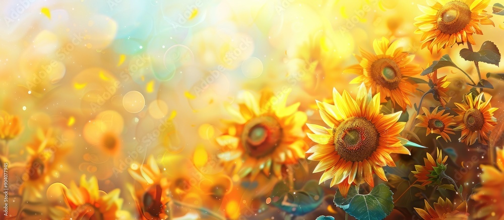 Poster sunflowers blooming elegantly with a vibrant backdrop ideal for a copy space image