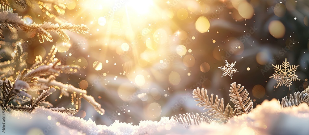 Poster a snowy christmas backdrop featuring blurred effects snowflake descent and sunbeams ideal for a copy