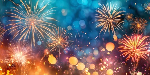 Fototapeta premium A vibrant fireworks display lighting up the night sky, capturing the explosive energy of celebration