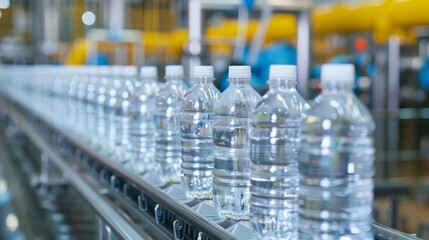 Beverage bottling line in plastic bottles in a factory