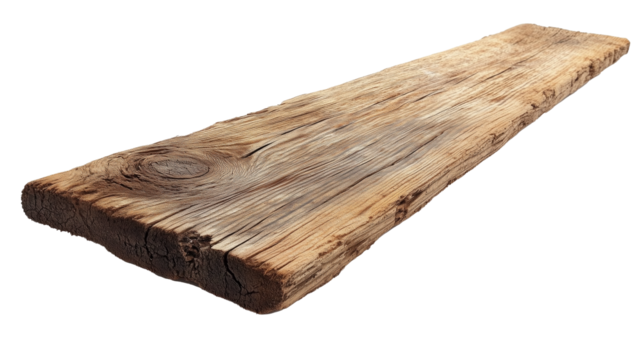 wooden board isolated on transparent background, wood plank cutout 