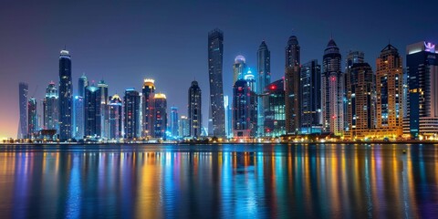 A cityscape illuminated at night, showcasing the vibrant energy and dynamic life of urban environments