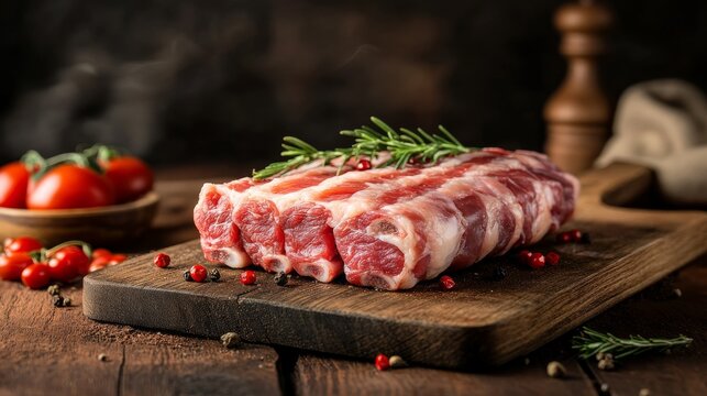 Fresh pork neck on wooden cutting board 
