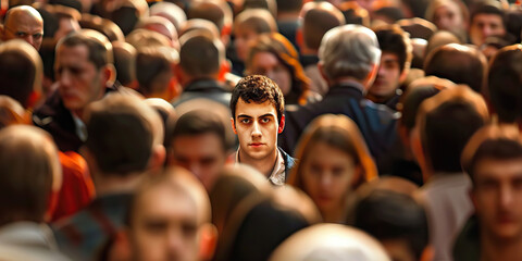 Obraz premium Hidden in Plain Sight: A figure blending seamlessly into the crowd.