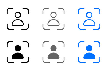 ID scanner icon. User identification sign. Personal verification pictogram. Identity authorization symbol. Face scanner illustration. Personal photo. Portrait.