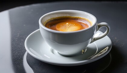 Naklejka premium A white ceramic cup filled with espresso on A matching saucer