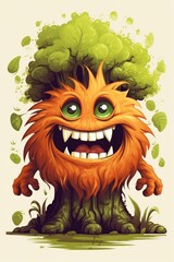 Obraz premium Cute little tree element monster