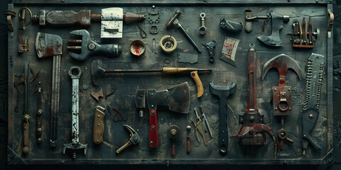The Weapon of Choice: A variety of deadly tools, carefully arranged on a dusty table.