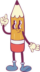 Pencil character retro groovy mascot