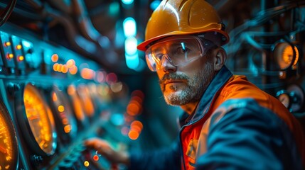 Hydroelectric Plant Operator at Work. Hydroelectric plant operator working at a control station, ensuring efficient and safe plant operations.