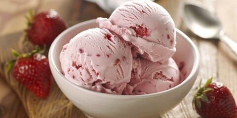 Indulge in a delightful bowl of vegan strawberry ice cream, packed with fresh strawberries. Its a scrumptious, dairyfree dessert thats both refreshing and satisfying for your sweet cravings