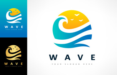 Wave and sun logo vector. Water design