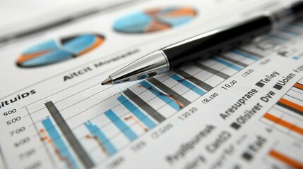 Financial Report Analysis with Pen Illustration