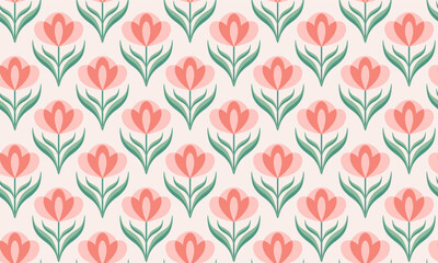 Stylized hand drawn seamless pattern. Abstract pink poppy
