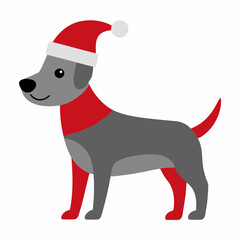 dog in christmas santa hat isolated on clean vector illustration