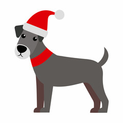 dog in christmas santa hat isolated on clean vector illustration
