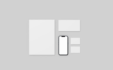 Stationary mockup with devices on a white background