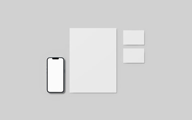 Stationary mockup with devices on a white background