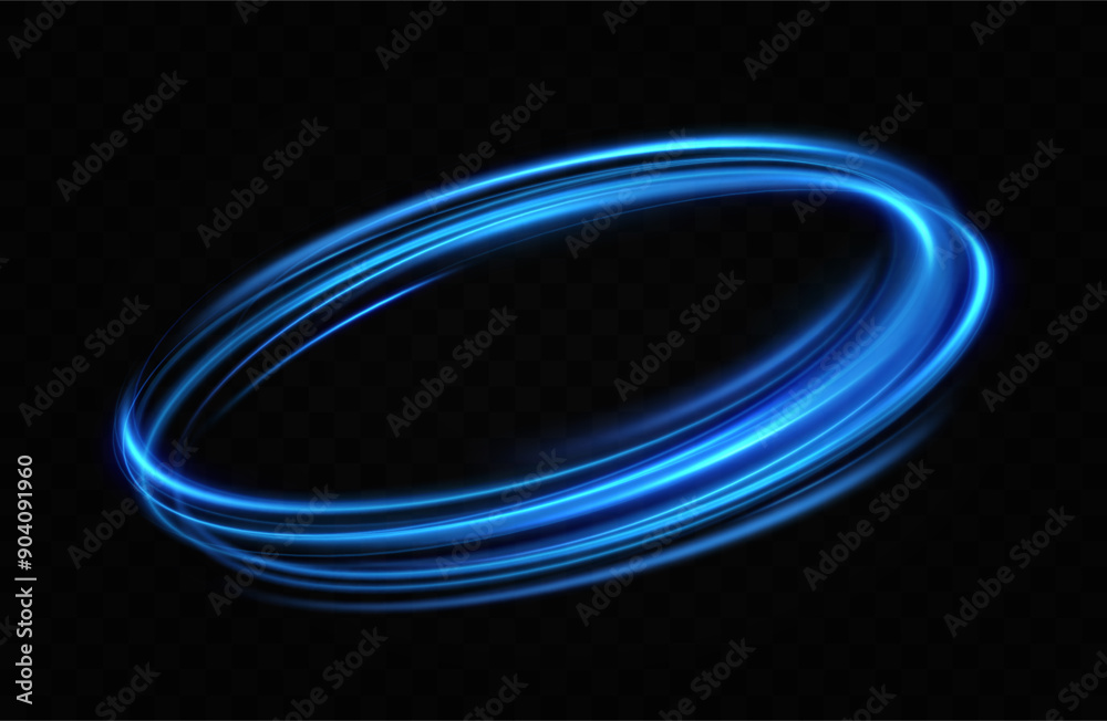 Aufkleber Abstract light lines of speed movement, blue colors.Neon glowing curves.Abstract motion.Neon lines of blue speed. Dynamic traces.