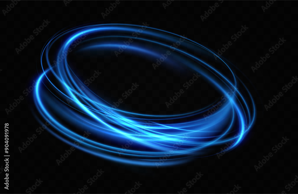 Poster Abstract light lines of speed movement, blue colors.Neon glowing curves.Abstract motion.Neon lines of blue speed. Dynamic traces.