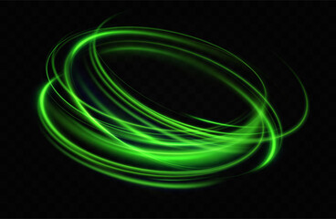 Green neon ring. Glowing circle. Glow effect. Round light frame. abstract light lines of movement and speed. Abstract light lines of movement and speed. light green ellipse.