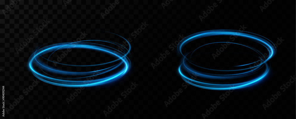 Aufkleber Abstract light lines of speed movement, blue colors.Neon glowing curves.Abstract motion.Neon lines of blue speed. Dynamic traces.
