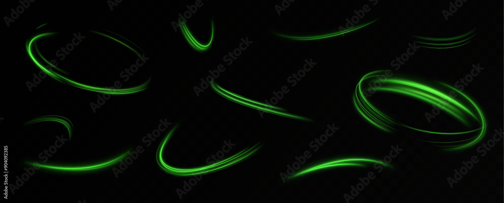 Poster Green neon ring. Glowing circle. Glow effect. Round light frame. abstract light lines of movement and speed. Abstract light lines of movement and speed. light green ellipse.