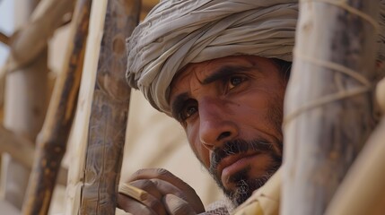 Close-Up Portrait of a Middle Eastern Man in a Turban