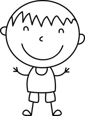 Happy School Boy in Simple Black and White Flat Vector Illustration