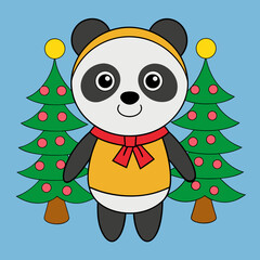 funny christmas panda vector illustration