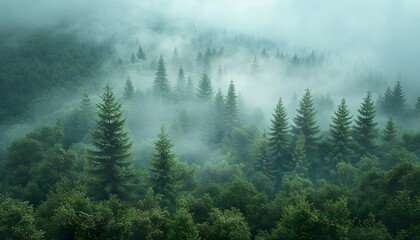 Misty Fir Forest in Vintage Retro Tones 