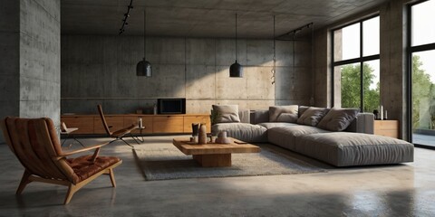 Fototapeta premium loft inetiror design of modern living room home woth sofa 
