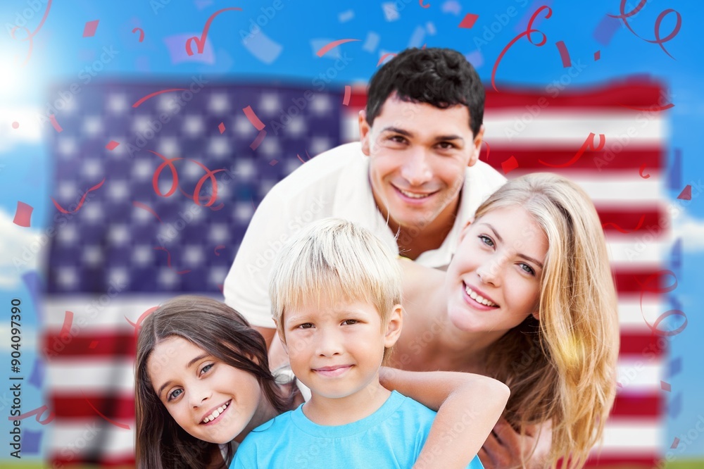 Wall mural American family happy celebrating the 4th of July.