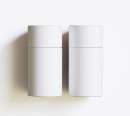 White Paper tube package mockups isolated on white background. Blank craft carton circular realistic tube texture. Cylindrical container with cap for product branding