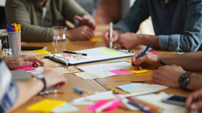 Team collaborating on innovative digital concepts during a creative brainstorming session