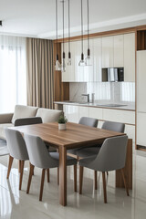 Fototapeta premium Modern minimalistic interior of a kitchen and dining room
