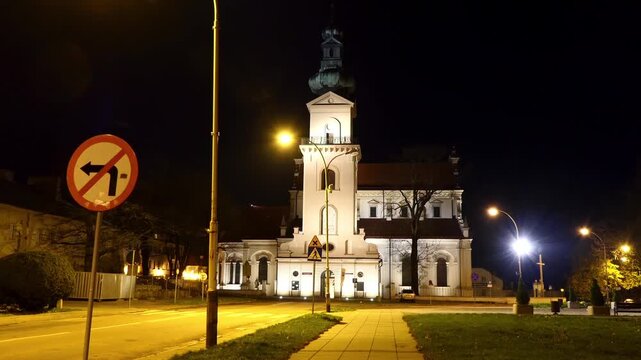 ZAMOSC, POLAND - OCTOBER 30 2017: Cathedral of Resurrection and St. Thomas Apostle also called Zamosc Cathedral is religious building that is affiliated with Catholic Church and is located in old town