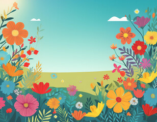 Bright Summer Floral Art Illustration Flowers Background with Copy Space for Advertising Text