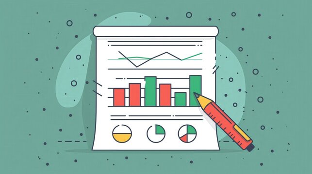 recommend clip art: Line art of a financial report with red and green indicators, Investment Report, Gains and Losses, No logo, No Trademark, No text, minimal concept with copy space for stock photo