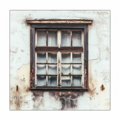 Obraz premium Medium shot of old window, isolated on a white background, bright and vivid tonality, 