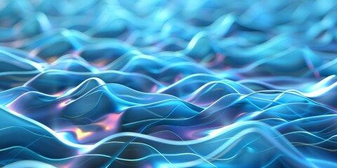 Obraz premium Futuristic abstract digital waves in blue tones with glowing and flowing lines, suitable for tech theme.