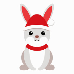 rabbit in christmas santa hat isolated on clean vector illustration