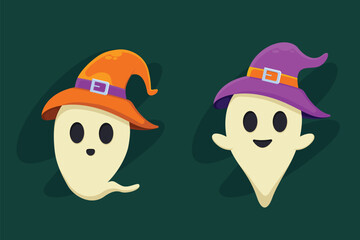 Two cute halloween ghosts wearing hats