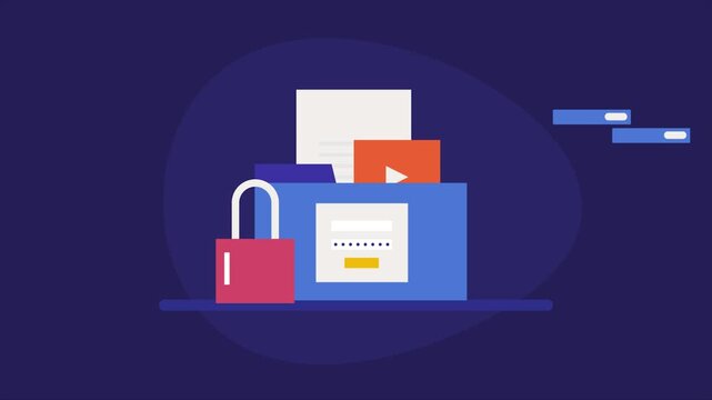 Document secured in cloud server, Data security, Data privacy, Document stored on secured server, Cloud security. Animation video clip