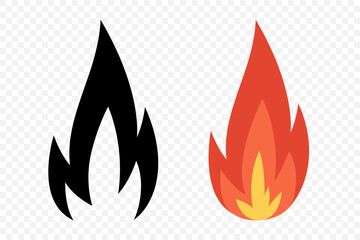 Vector Fire Flame Isolated Icon Set. Campfire, Bonfire, Flame Sign, Front View. Vector Illustration